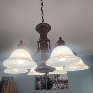 Elegant Bronze Chandelier with Cream Glass Shades